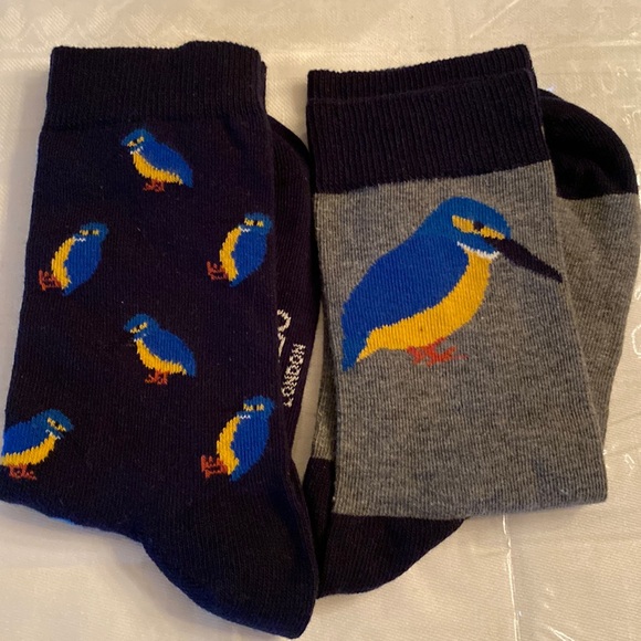 Hobbs London Accessories - HOBBS London Kingfisher Bird Socks 2 Pair Navy Gray Blue Yellow NWT